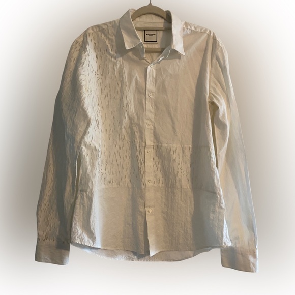 Wooyoungmi Mens Button Down Shirt Textured Sheer Tone On Tone White Size 52
